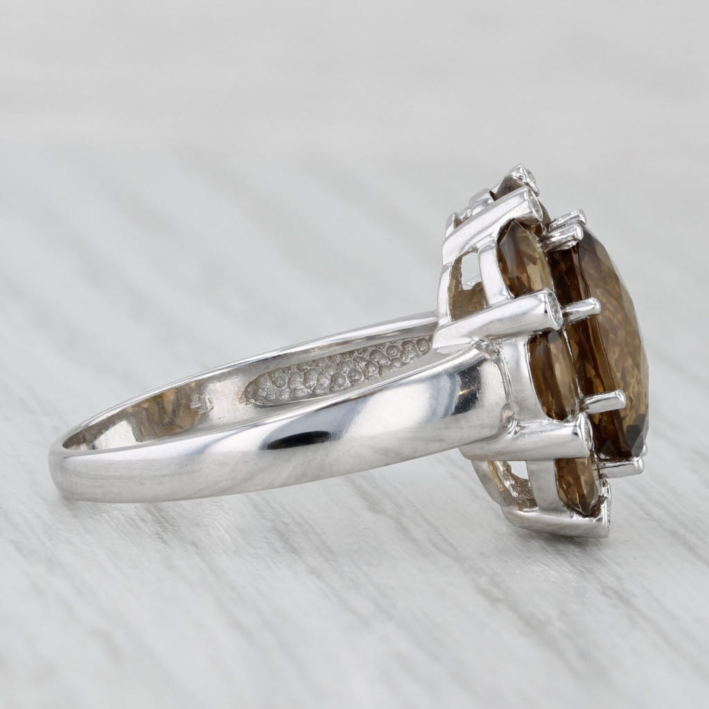 5.87ctw Brown Citrine Flower Diamond Ring 14k White Gold Cocktail Size 9.25