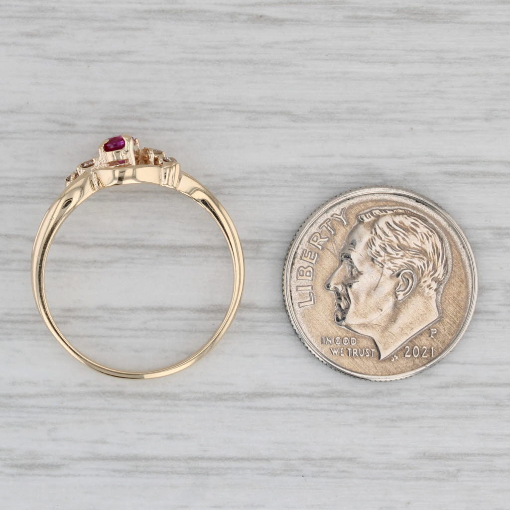 0.13ct Oval Ruby Diamond Ring 10k Yellow Gold Size 6.75