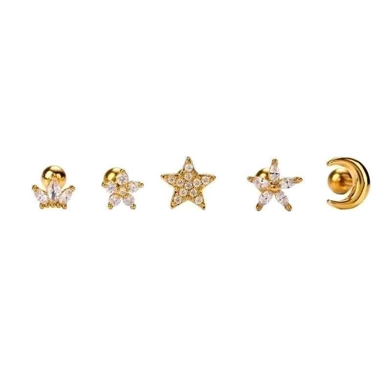 Fashion Star Moon Stainless Steel Plating Zircon Ear Studs 1 Piece