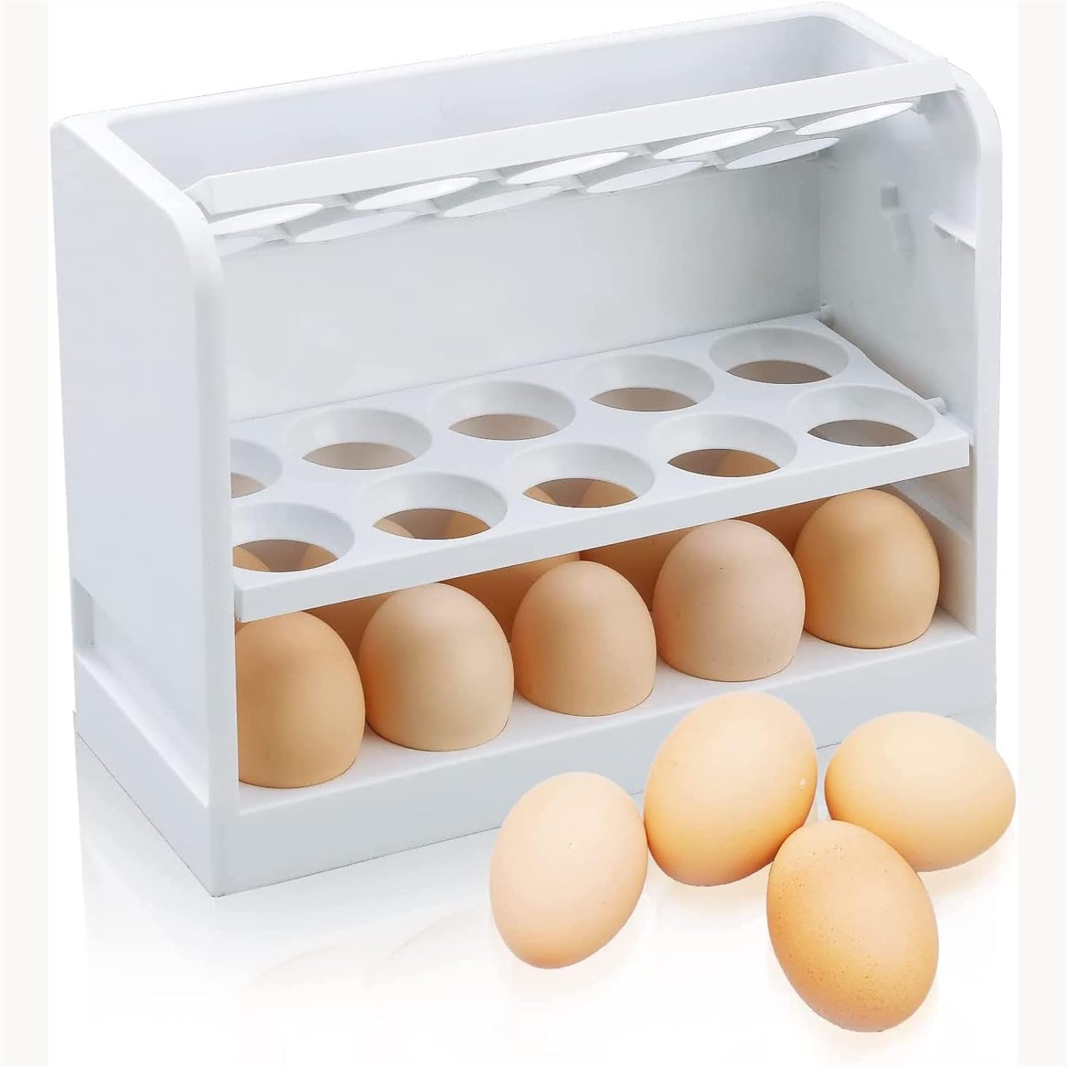 30 Grid Egg Holder For Refrigerator. 3-Layer Egg Storage Container Plastic