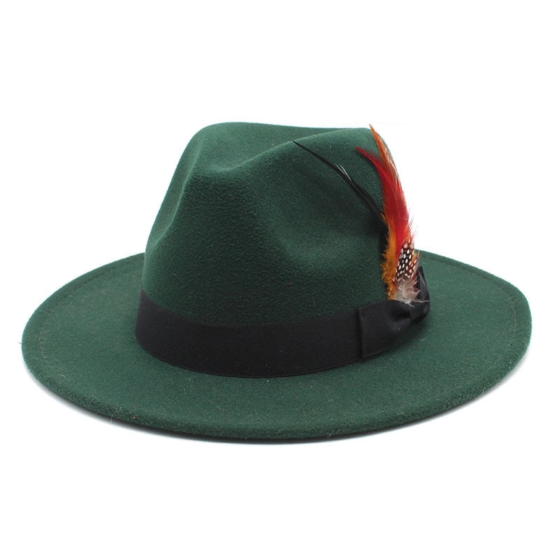 Bow Feather Top Hat Autumn And Winter Big Brim Hat Fashionable Men's And Women's Cashmere Felt Hat Style New Hats