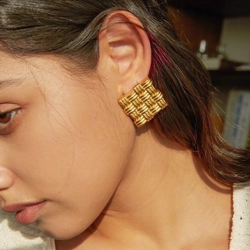 Commute C Shape Plating 304 Stainless Steel 18K Gold Plated Ear Studs