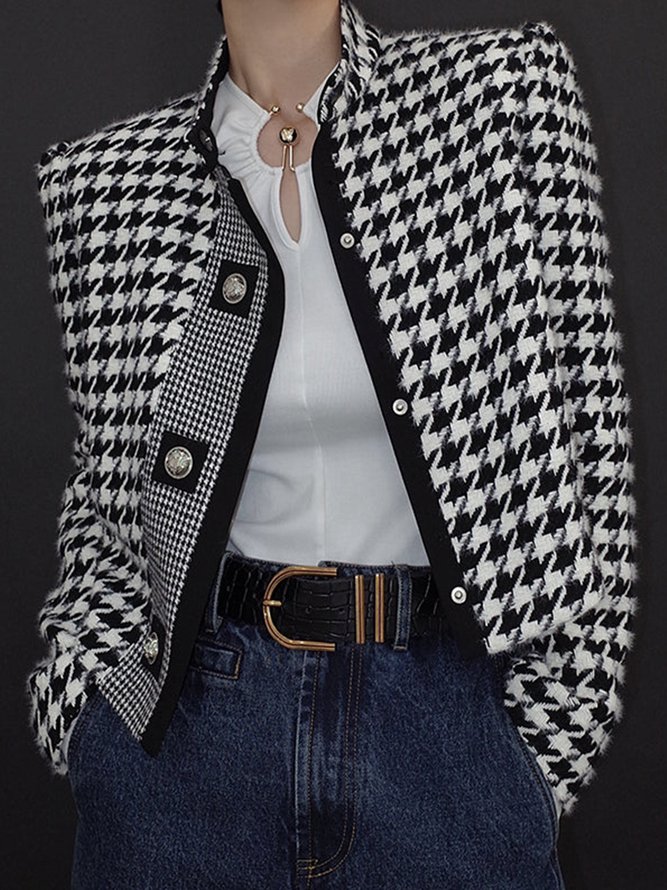Long Sleeves Loose Printed Stand Collar Jackets Outerwear