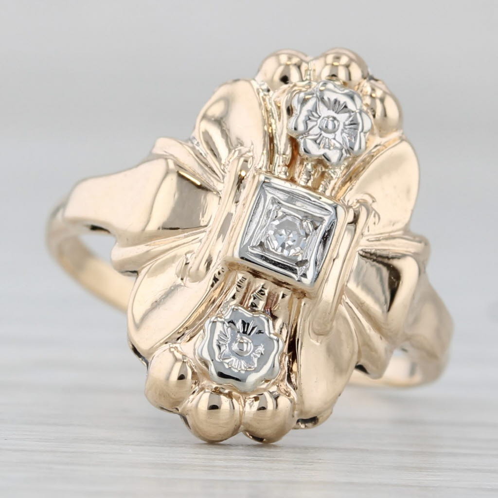 Vintage Diamond Ring 14k Yellow Gold Size 5.25 Thin Band