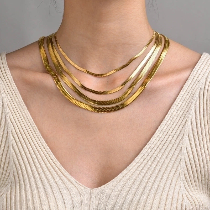 2 Pieces Minimalist Geometric Stainless Steel Gold Plated Necklace