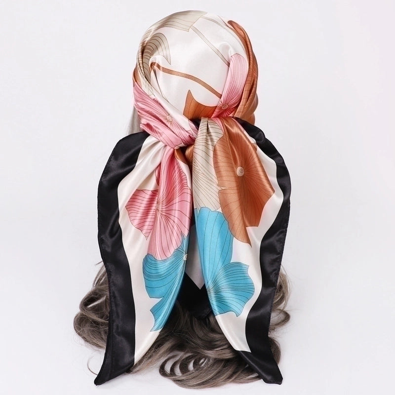 Women's Lady Flower Satin Printing Silk Scarf