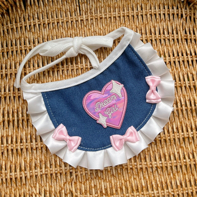 Pet Cat Dog Hot Girl Denim Bib Heavy Industry Cat Saliva Towel Teddy Bear Selling Cute Saliva Towel