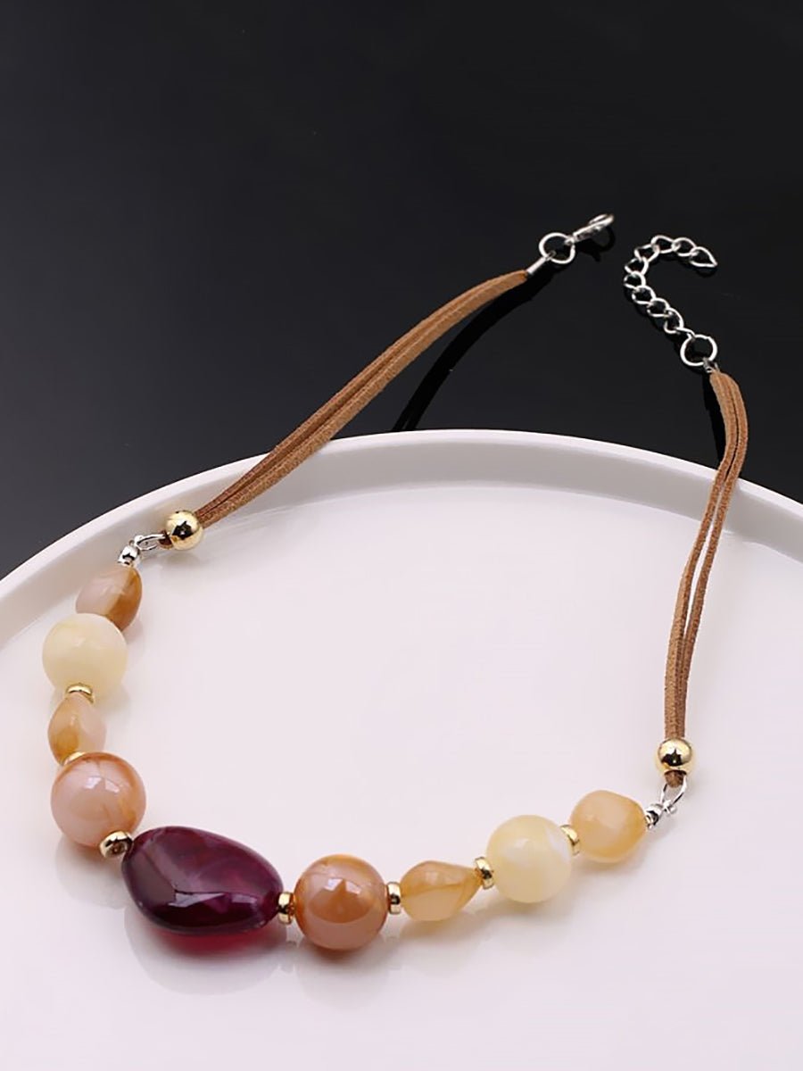 Women Vintage Colorful Stone Pendant Necklace