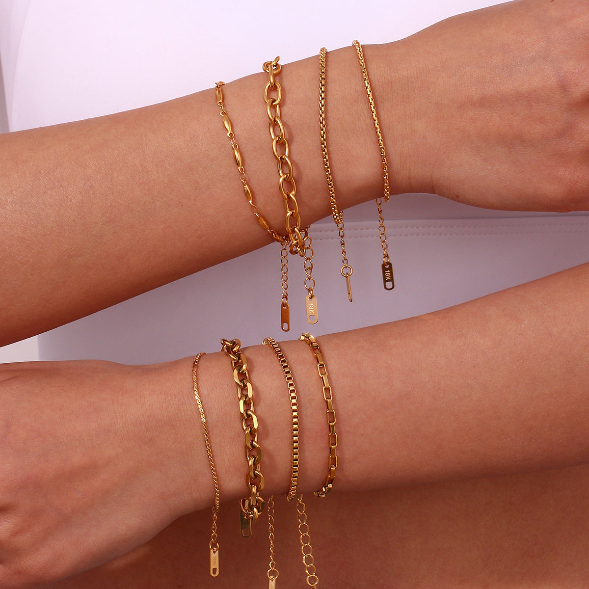 Minimalist Women Stripe Geometric Stainless Steel 18K Gold Plated Bracelets