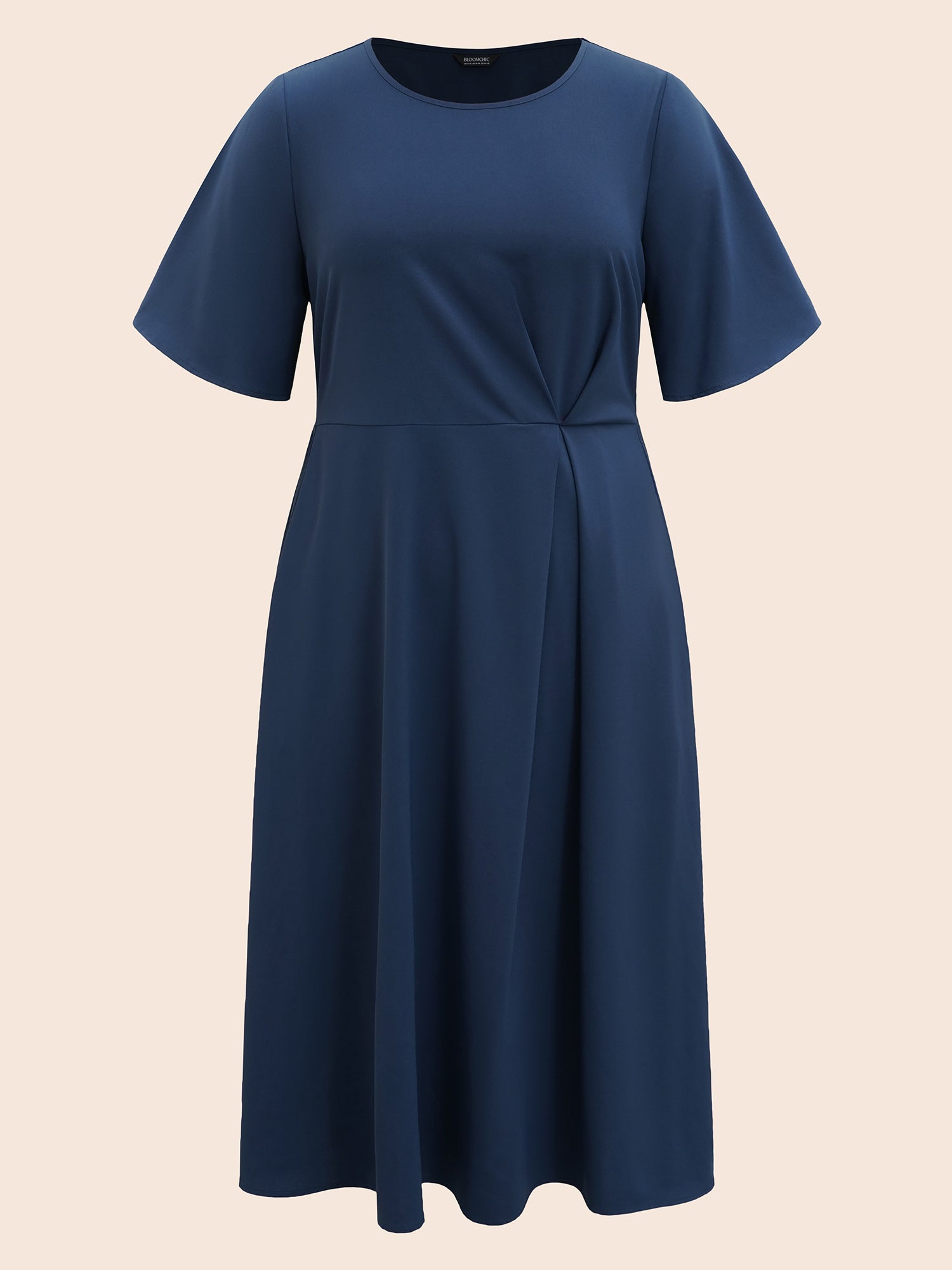 Plain Round Neck Plicated Detail Dress