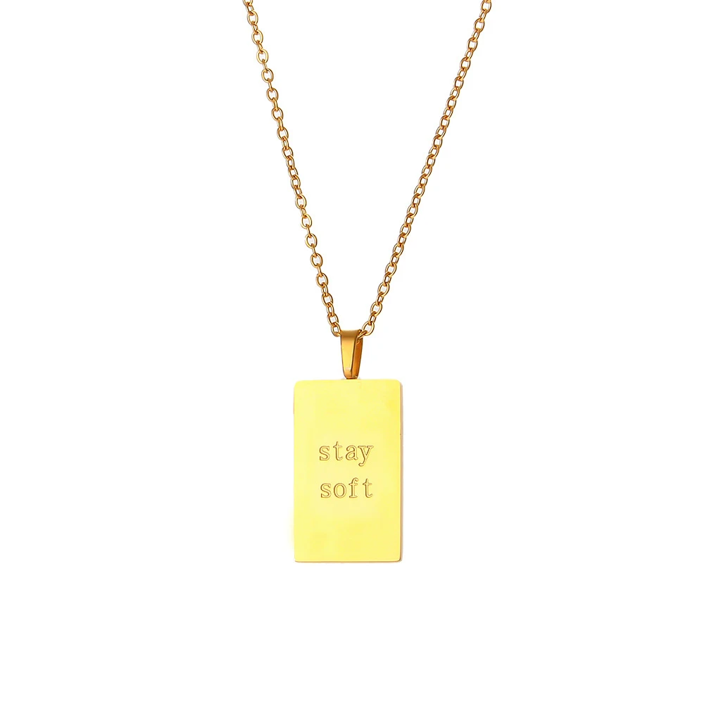 Stainless Steel Geometric Inspirational Anniversary Simple Square Symbols Name Word Square Pendant Necklace