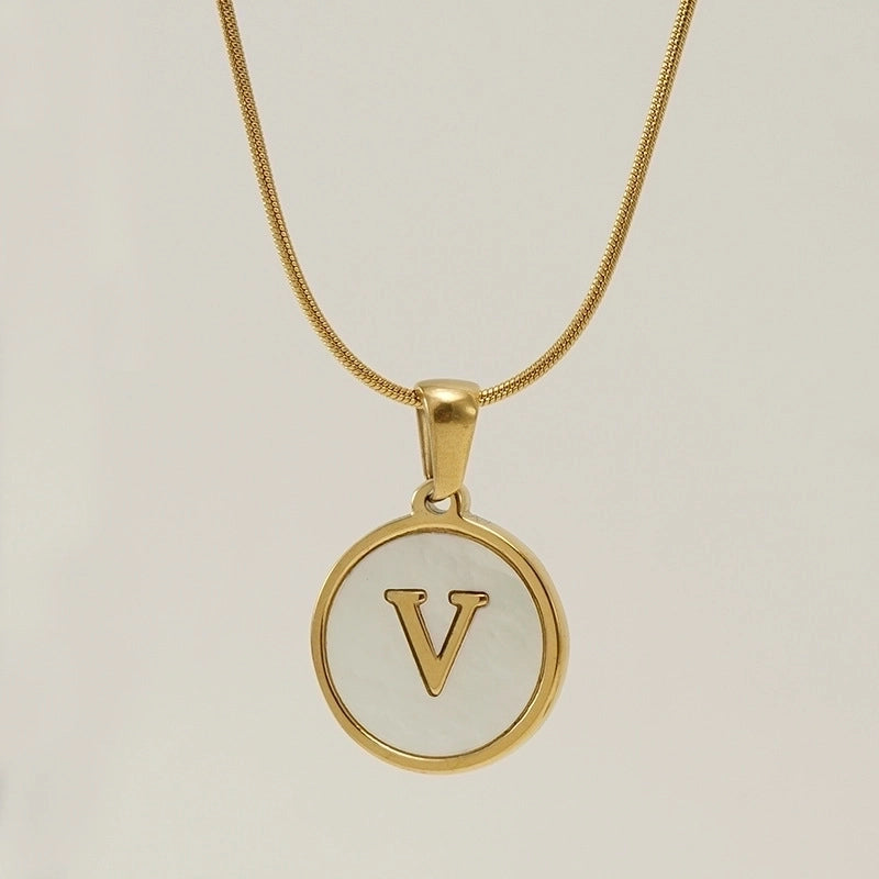 Fashion Letter Stainless Steel Titanium Steel Plating Inlay Shell Pendant Necklace 1 Piece