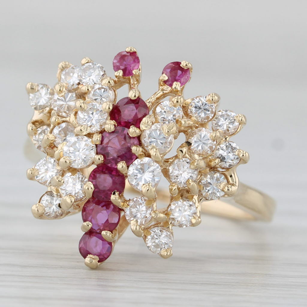 1.30ctw Diamond Ruby Cluster Butterfly Ring 14k Yellow Gold Size 7.5 Cocktail