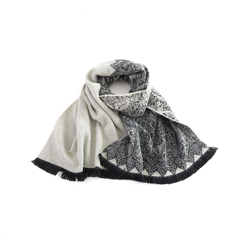 Niche Warm High-grade Scarf Women's Solid Color Cashmere Versatile Lace Stitching Dual-purpose Scarf