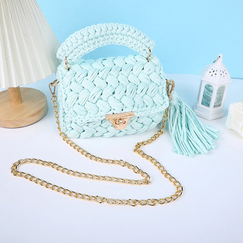 Women's Small Polyester Solid Color Streetwear Tassel Square Lock Clasp Shoulder Bag Handbag Crossbody Bag