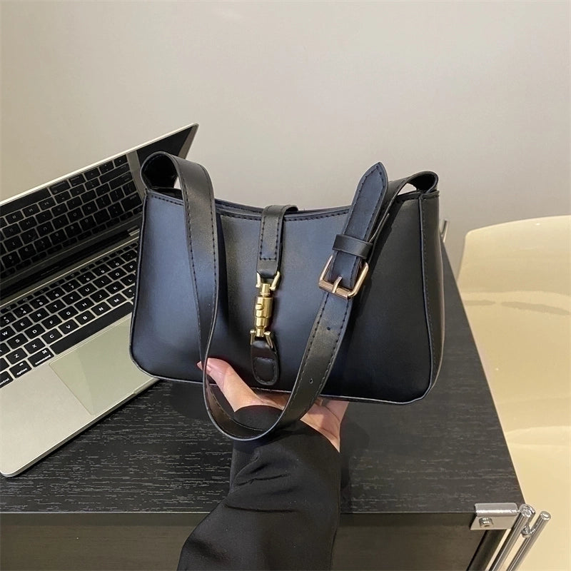 Women's Pu Leather Solid Color Classic Style Lock Clasp Shoulder Bag
