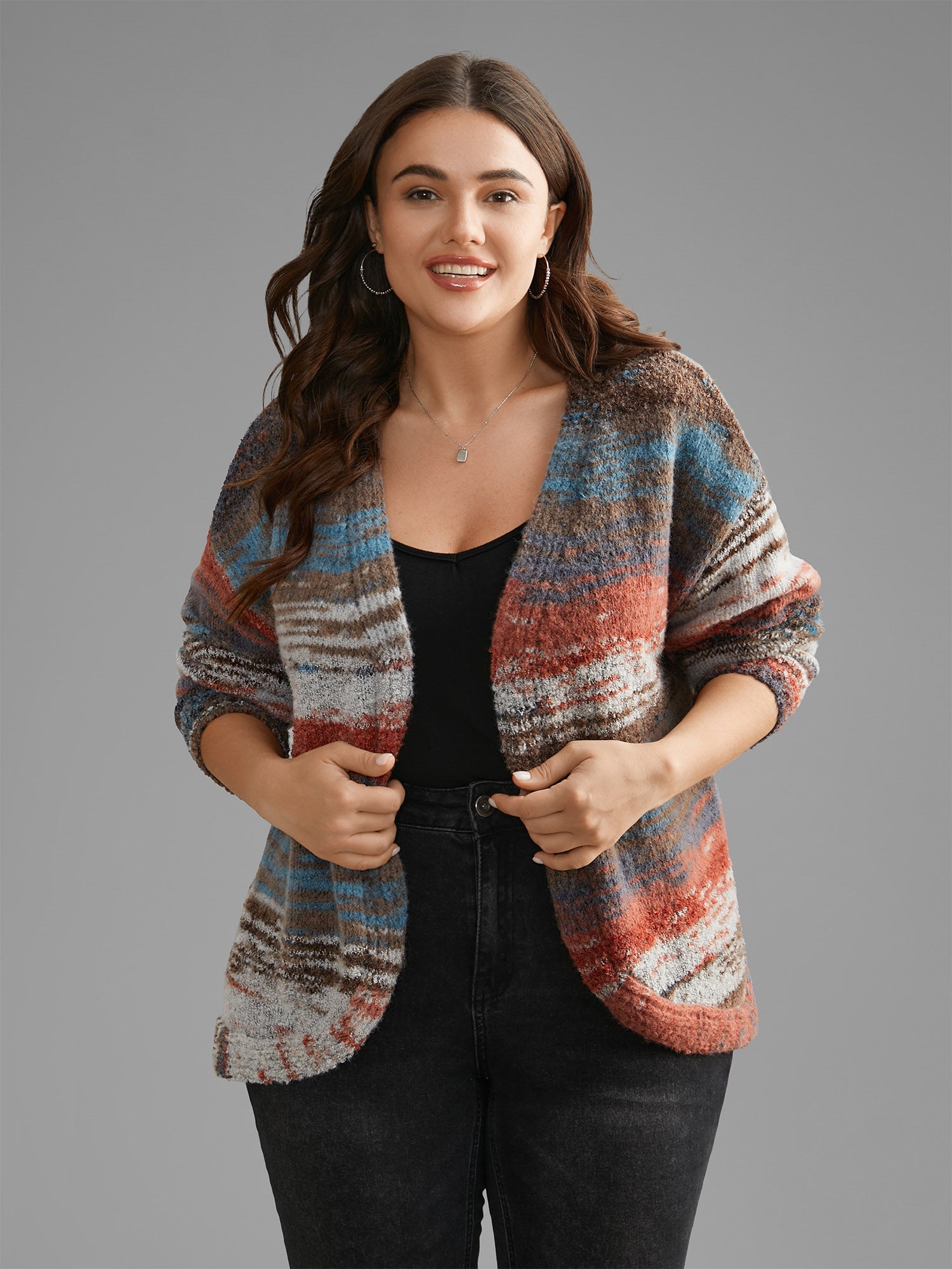 Ombre Open Front Curved Hem Cardigan