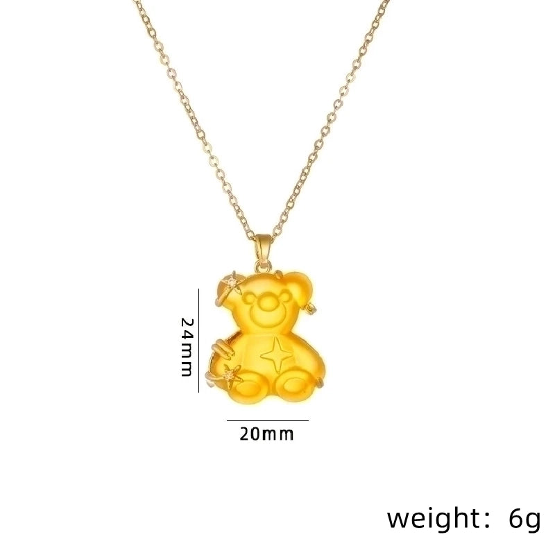 Cute Little Bear Star 201 Stainless Steel Copper Resin Zircon Plating Inlay