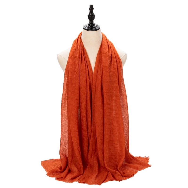 Hot Selling Women's Cotton And Linen Solid Color Baotou Scarf Cover Pleated Short Beard Headscarf