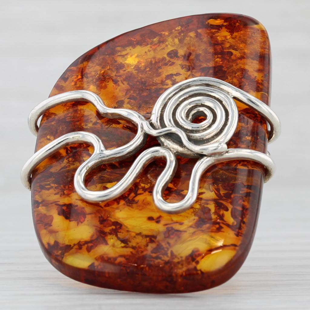 Amber Abstract Statement Ring Sterling Silver Size 10 Artisan