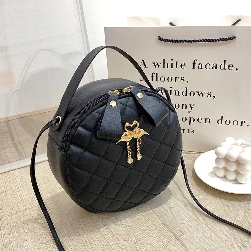 Round Bag Handbag Women's Diamond Pattern Bag Embroidered Small Bag