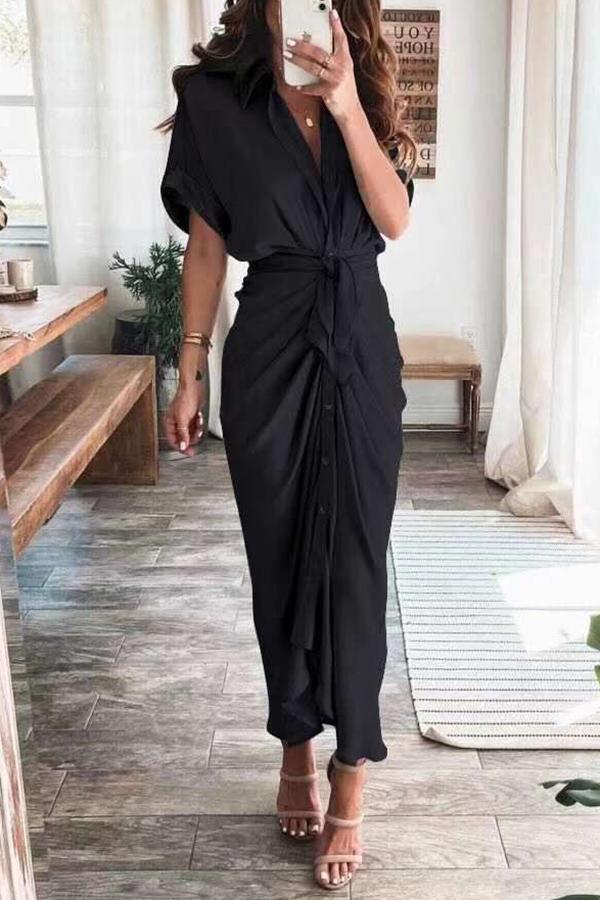 Satin Button Down Style Drape Dress