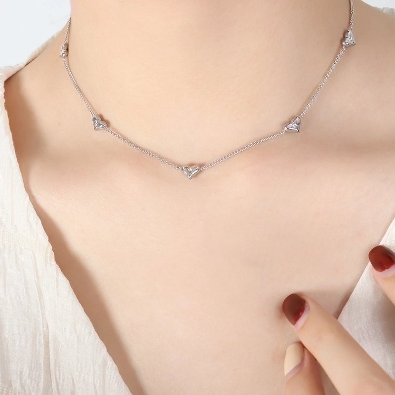Elegant Minimalist Heart Shape Titanium Steel Zircon 18K Gold Plated Inlay Bracelets Earrings Necklace