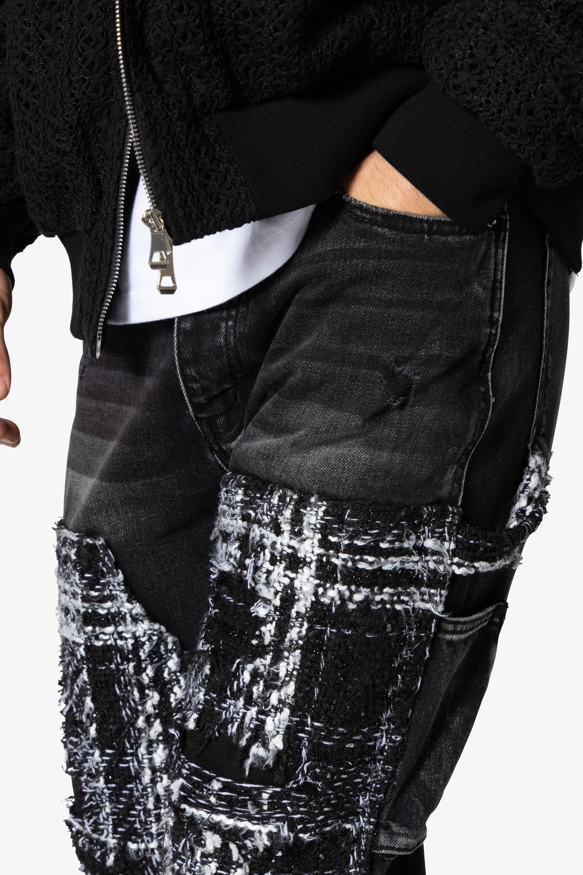 V675 Knitted Western Patch Denim - Black