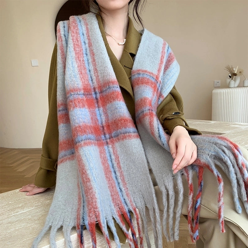 Popular Spring And Winter AC Scarf Warm Thickened Color Plaid Scarf Scarf Shawl Fashionable Western Style Outer Wear