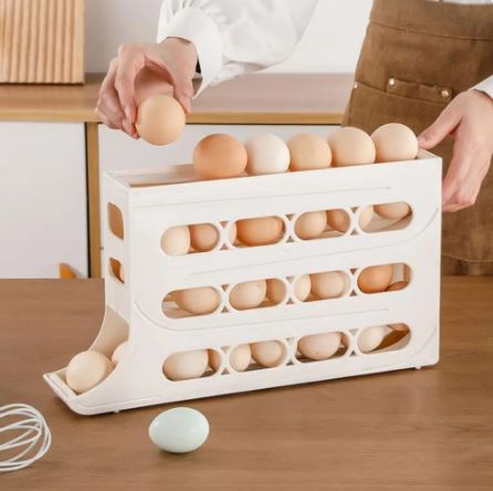 4-Layer Rolling Egg Rack Capacity Egg Storage Box For Fridge Space-Saving 30 Egg Organizer