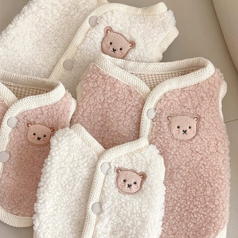 Fleece Bear Printed Buttoned Dog Jacket Vest