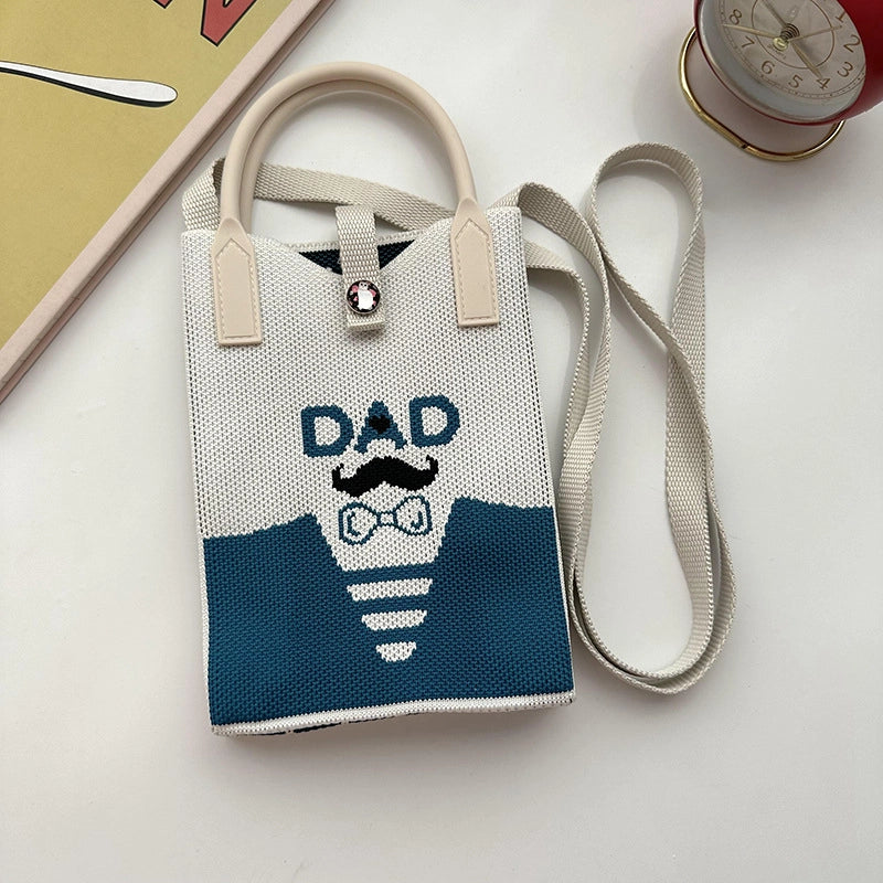 Unisex Small Knit Stripe Heart Shape Basic Vintage Style Weave Square Lock Clasp Phone Wallets