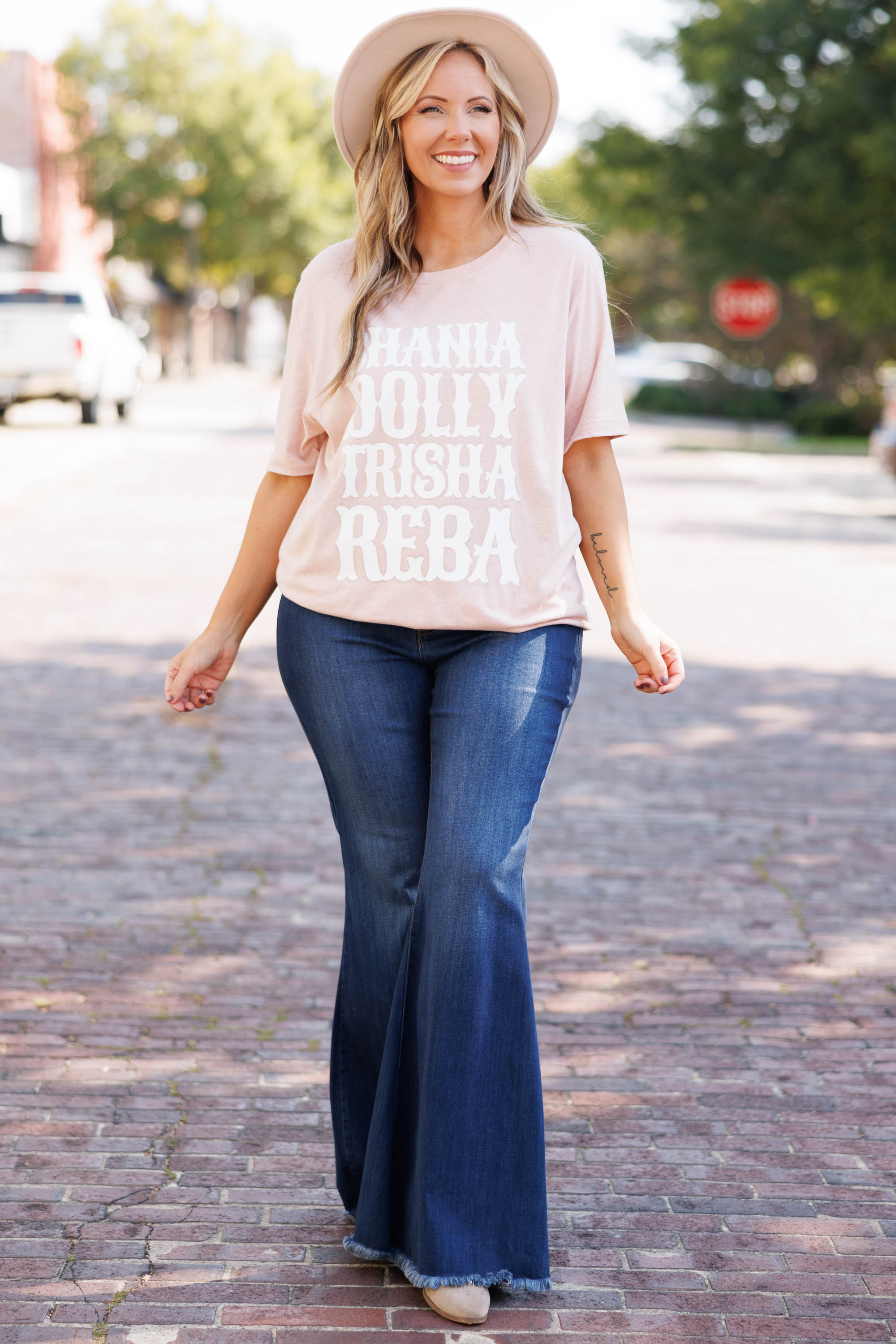 Ladies Of Country Music Tee. Heather Prism Peach