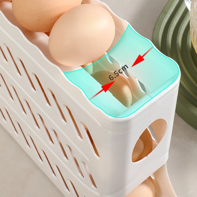 FF2324 4 Layer Rolling Egg Dispenser Kitchen Automatic Fridge Egg Roller Save Space Storage Rack Egg Holder for Refrigerator