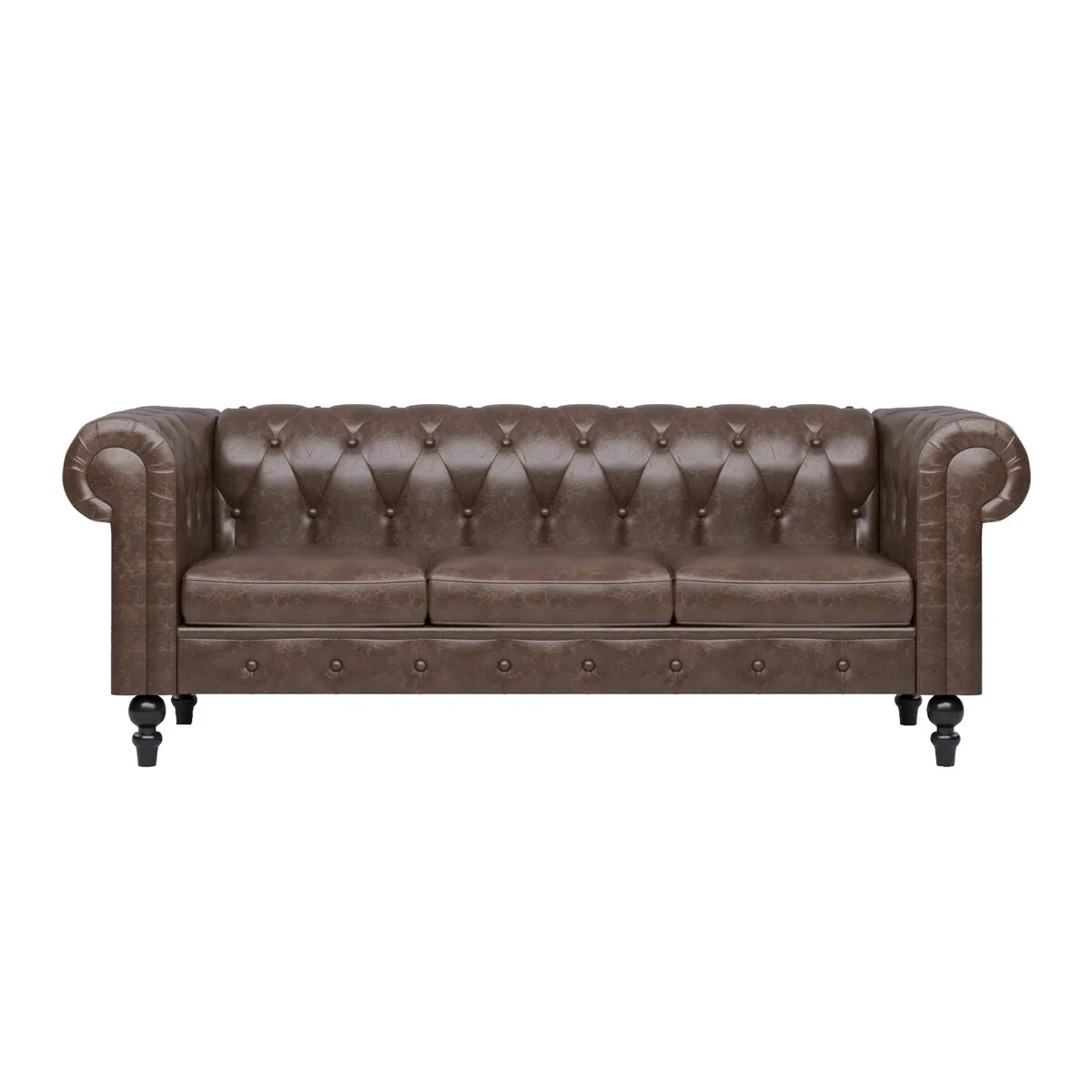 Faux Leather Upholstered Chesterfield Sofa -- 3 seats