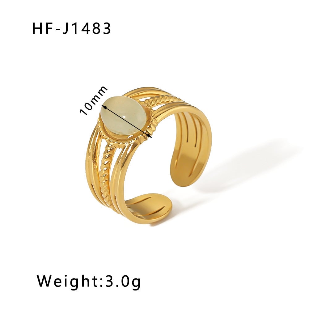 Women IG Style Polka Dot Round Circle Stripe Ellipse Geometric Stainless Steel Gemstone Inlay Rings