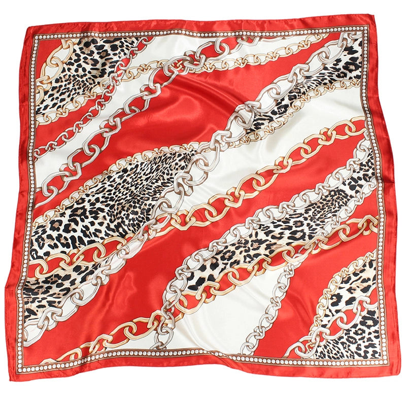 Women's Elegant Streetwear Flower Leopard Chains Print Satin Printing Silk Scarf