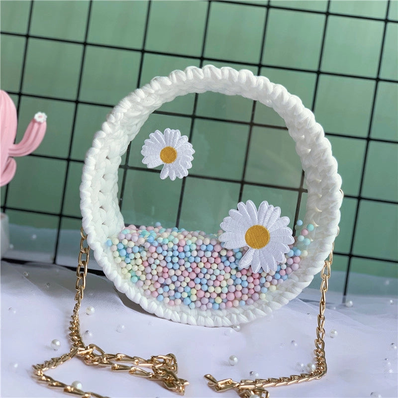 Women's Small Arylic Flower Cute Round Open Crossbody Bag