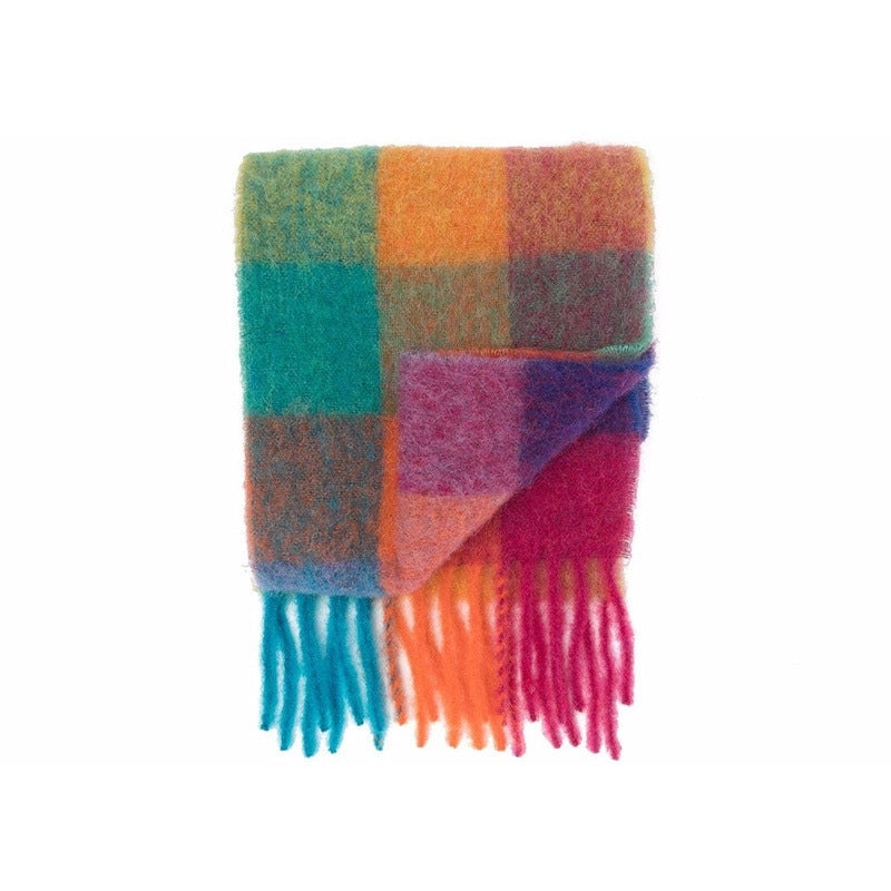Macaron Color AC New Color Matching Mohair Extra-large Thickened Scarf Women's Plaid Winter Large Shawl Scarf