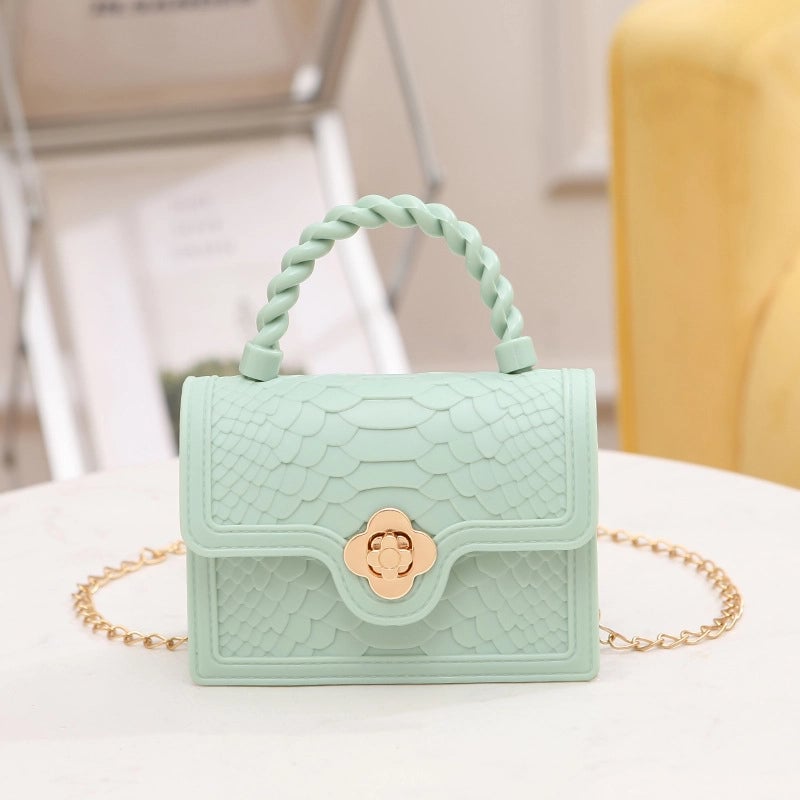 Women's PVC Solid Color Crocodile Classic Style Square Lock Clasp Crossbody Bag