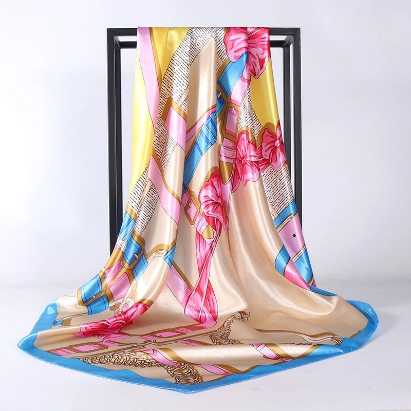 Women's Elegant Retro Rose Flower Polyester Printing Silk Scarf