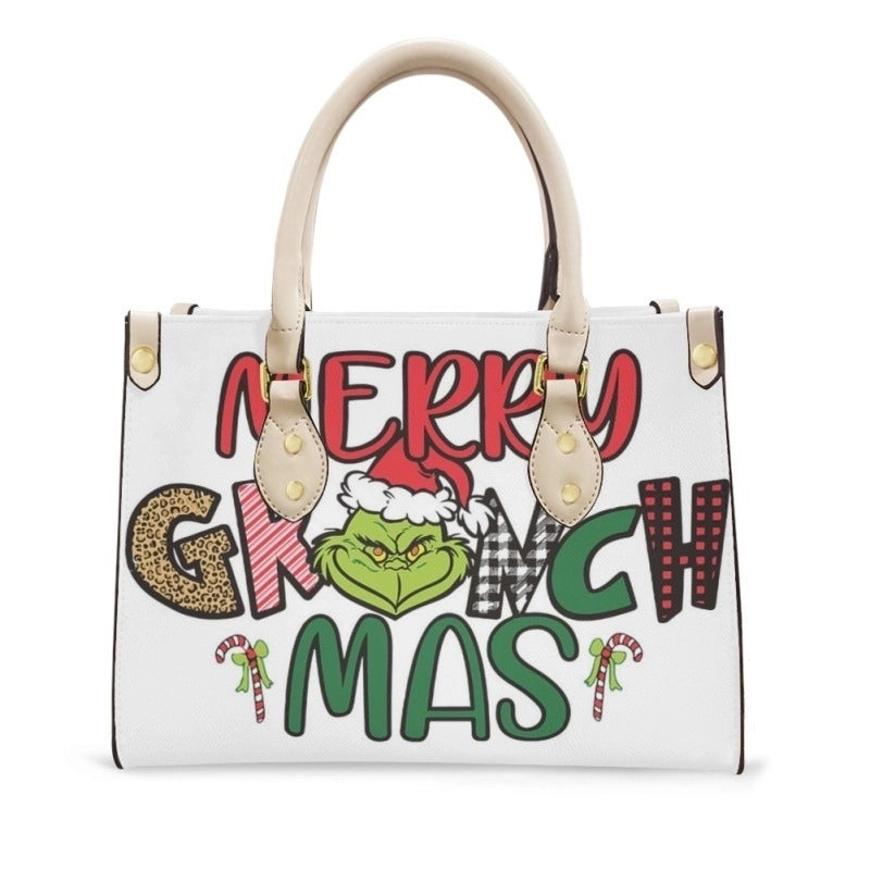 Christmas Women's Medium Pu Leather Letter Streetwear Square Zipper Customized Tote Bag