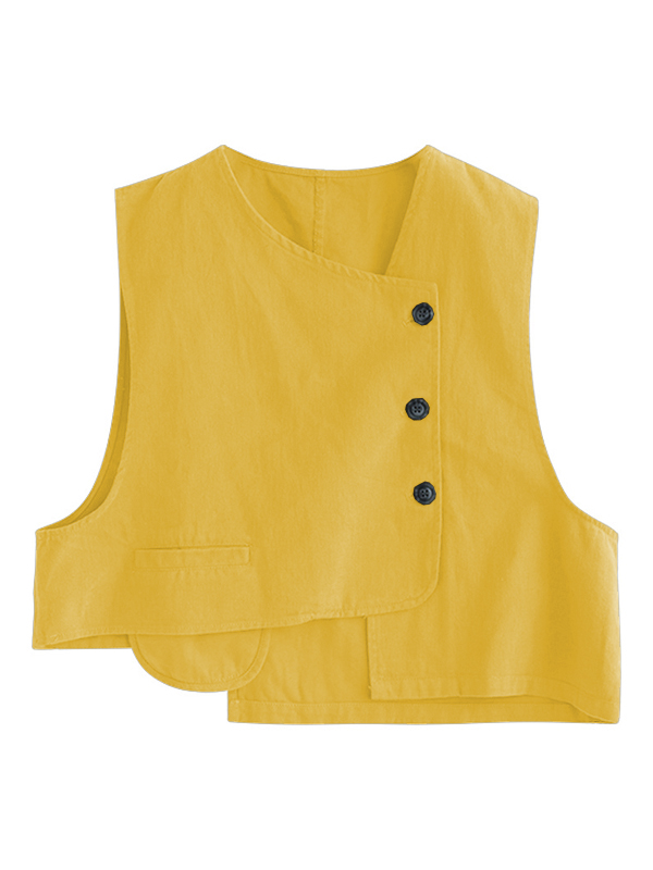 Vintage Asymmetric Solid Color Buttoned Vest Top