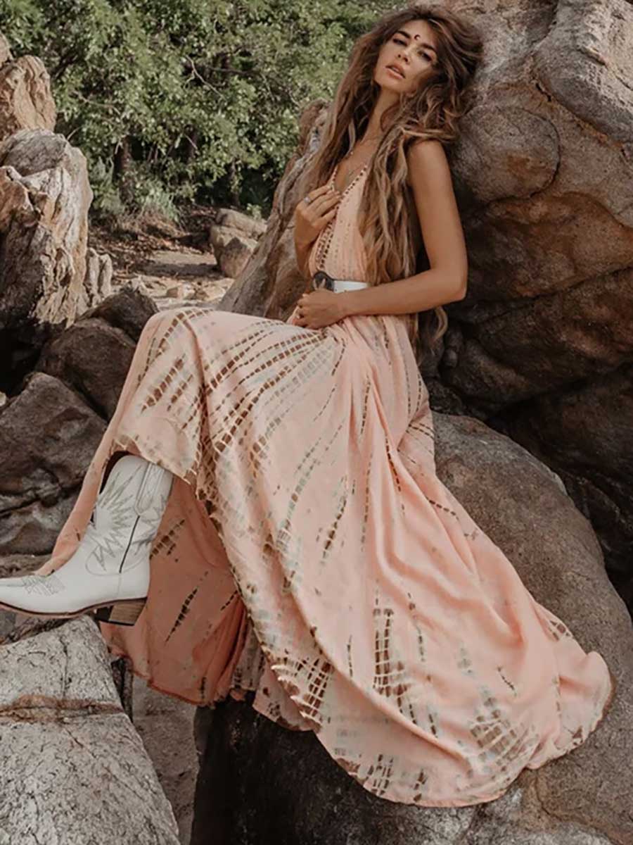 V-Neck Printed Camisole Dress