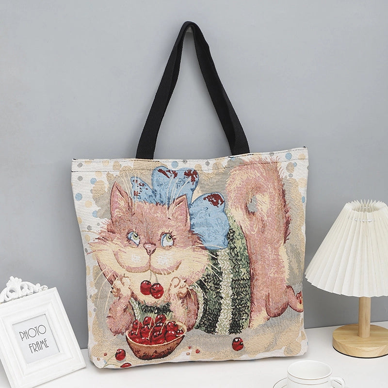 Women's Medium Canvas Animal Vacation Square Zipper Canvas Bag