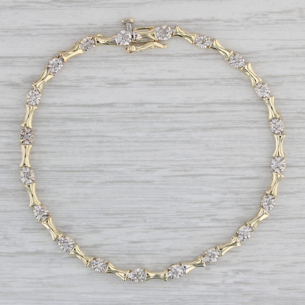 0.12ctw Diamond Bamboo Link Bracelet 10k Yellow Gold 7 3.4mm