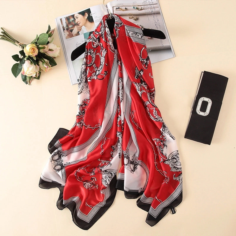 Spring And Autumn New Warm Sunscreen Scarf Women's Silk Long Scarf Fashionable Sweet Printed Thick Scarf
