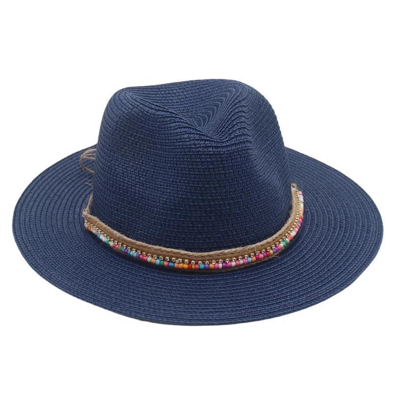 Unisex Ethnic Style Colorful Beaded Big Eaves Straw Hat