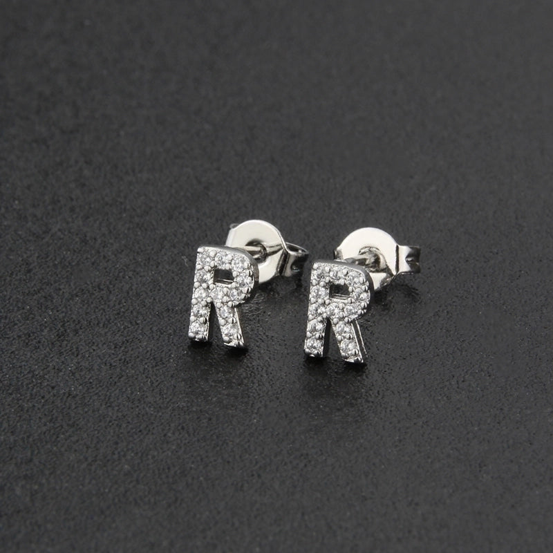 1 Pair Fashion Letter Inlay Copper Zircon Gold Plated Ear Studs