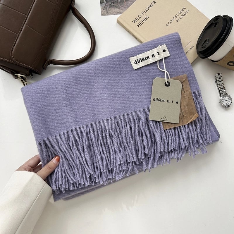 Women's Elegant Retro Solid Color Imitation Cashmere Tassel Scarf